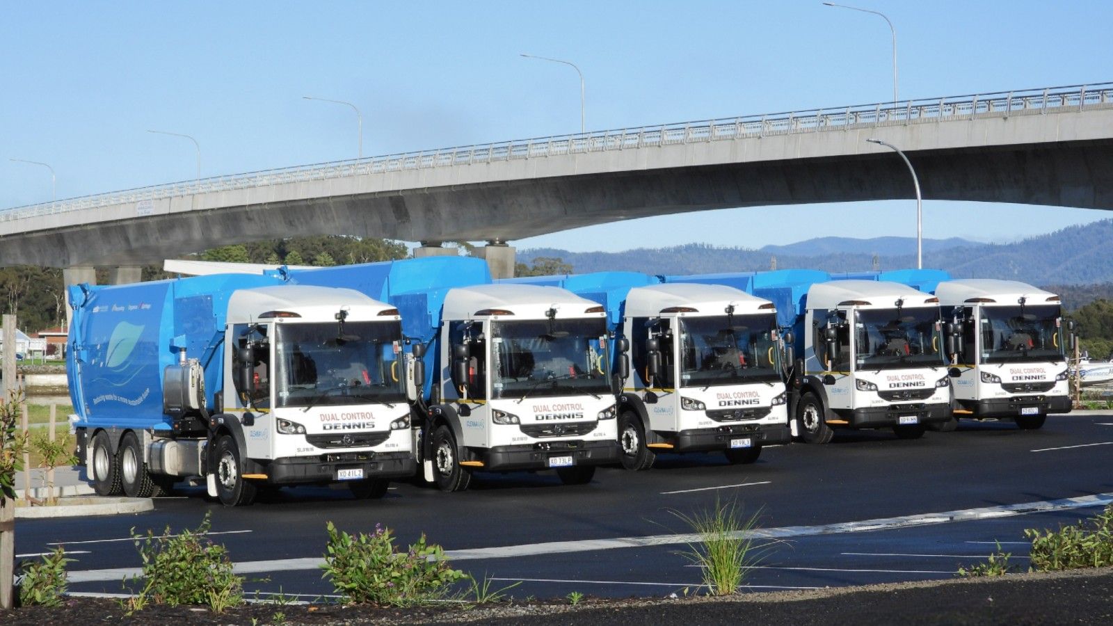 5 Eurobodalla collection bins in a line under a bridge banner image