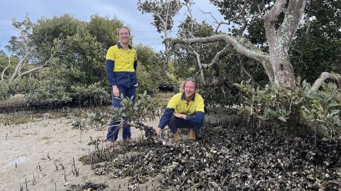 Our natural resources officers Mim and James at Wagonga Inlet