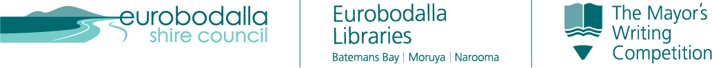 Eurobodalla Council, Eurobodalla Libraries and Mayor's Writing Competition logos