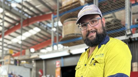 Apprentice James Biglia in his workshop.