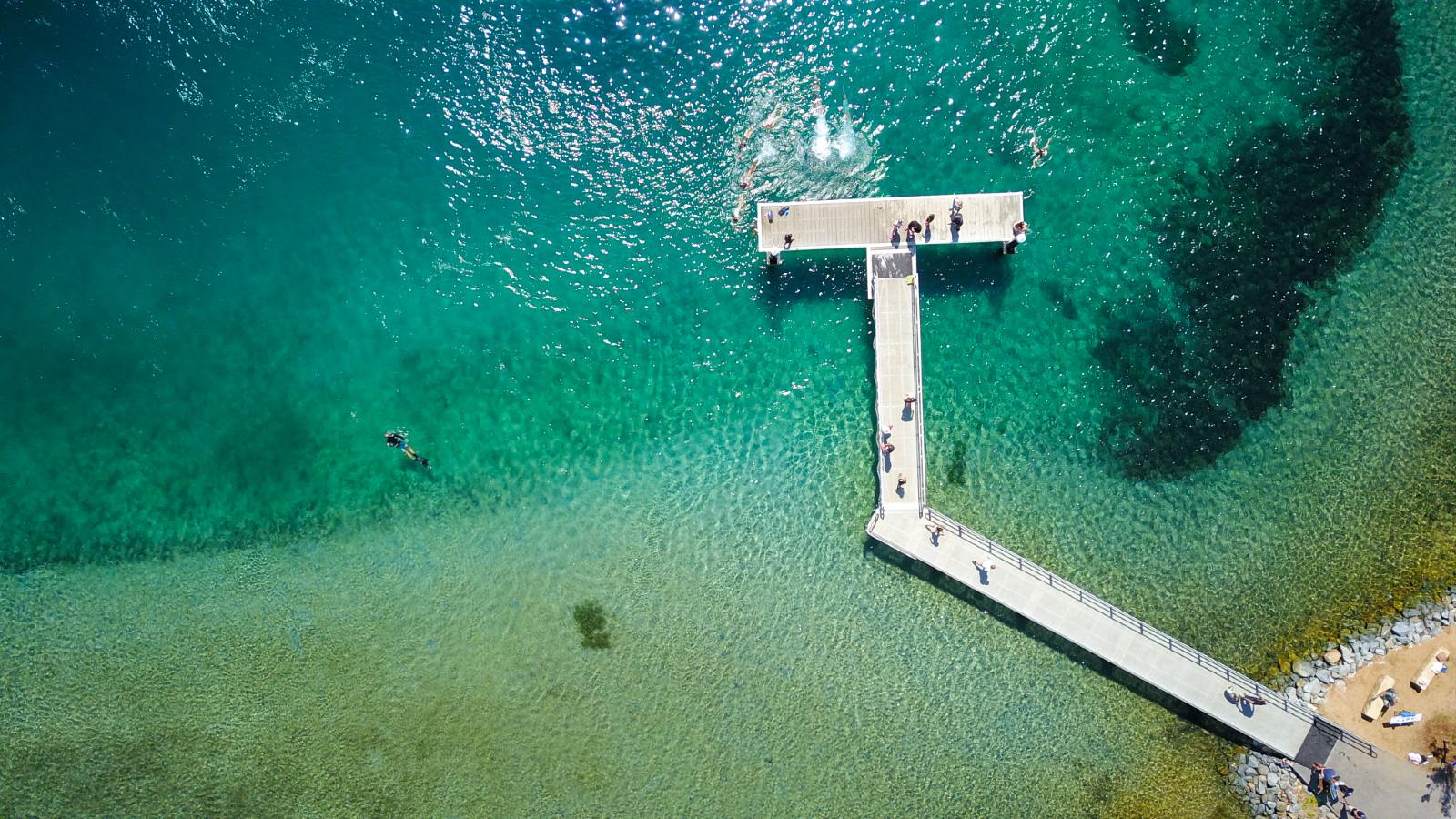 Image Aerial view of the Wagonga Inlet Living Shoreline walkway over water