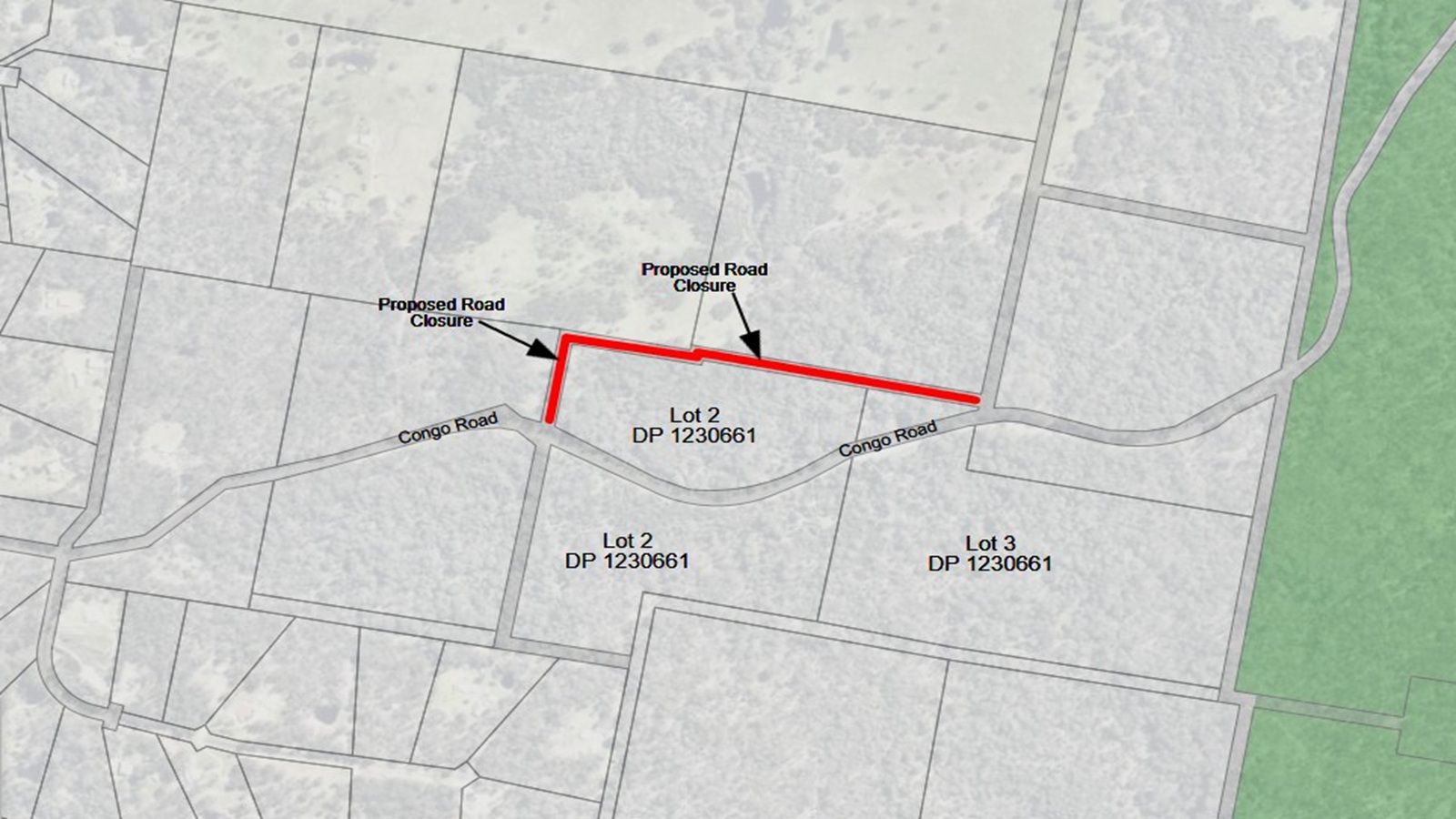 Aerial diagram of Congo Road (south), Congo - adjoining Lots 2 and 3 DP 1230661 