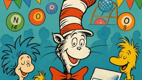 Dr Suess Cat in the Hat playing bingo