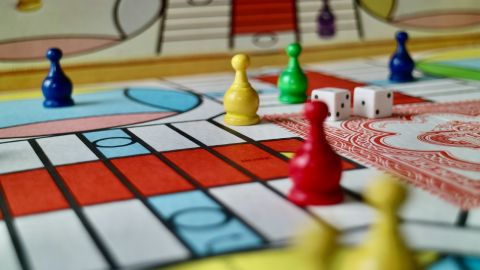 Close up of board game and game pieces