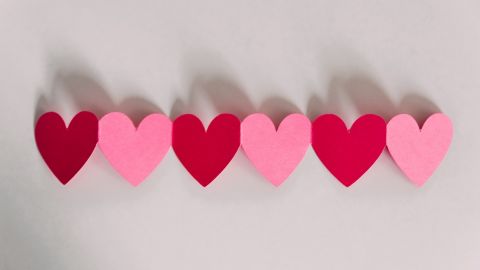 String of red and pink paper hearts