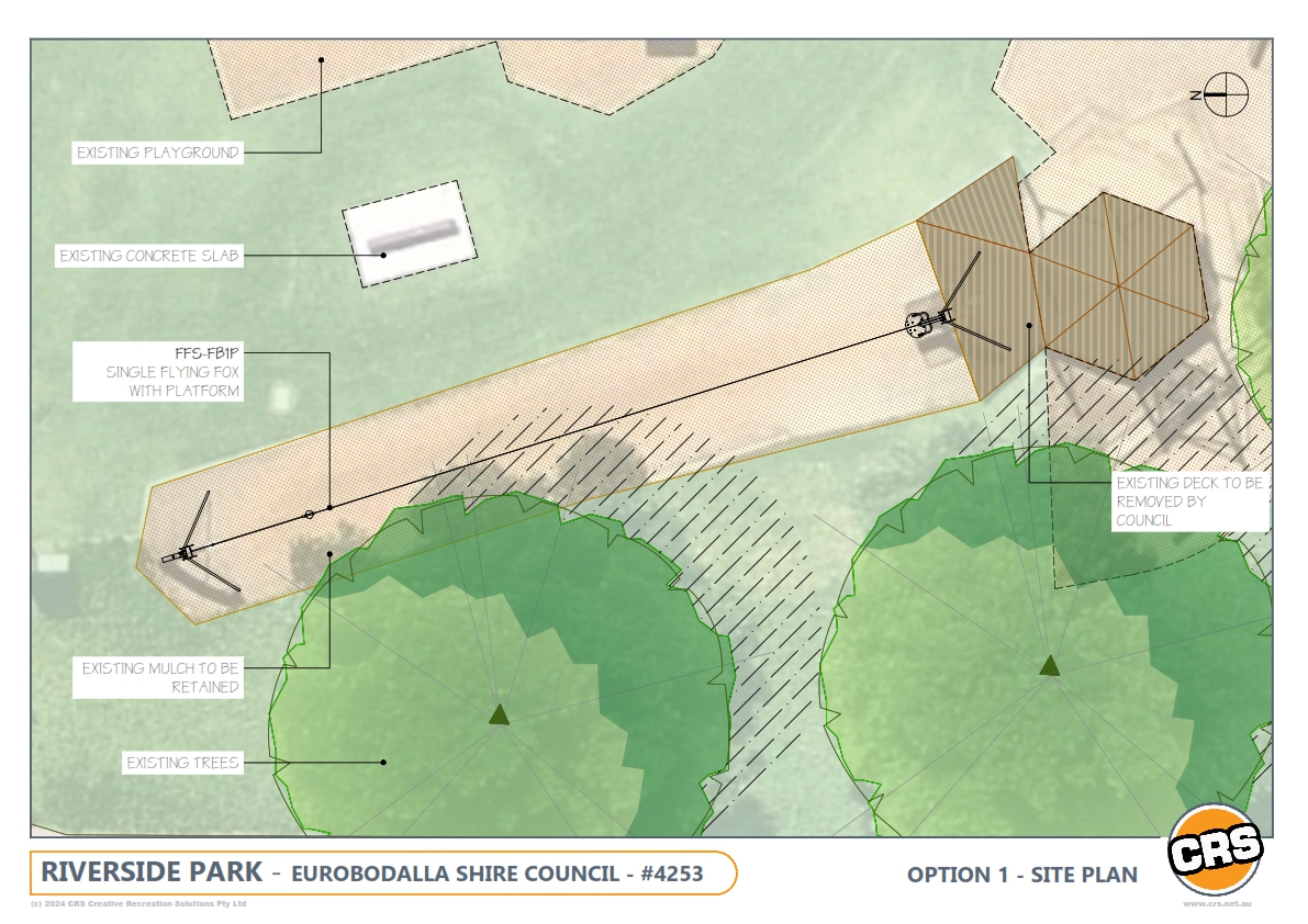 Plan for Moruya Riverside Park flying fox layout.