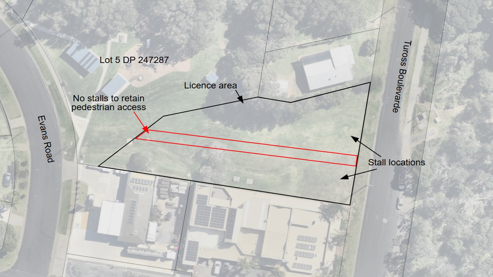 Aerial diagram of proposed licence for Tuross Community Markets