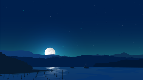 a graphic image of Moruya River with hues of blue and a bright moon