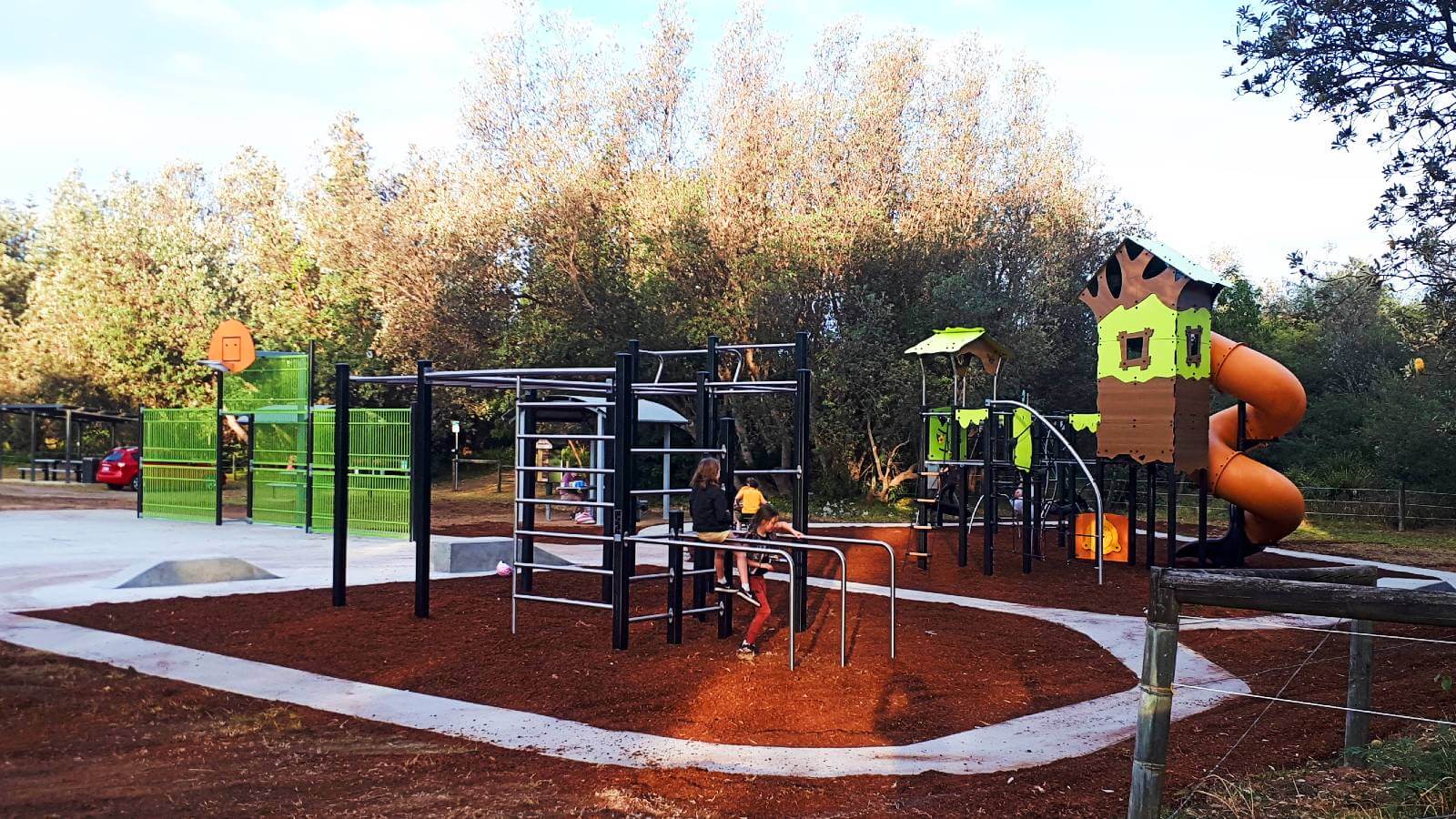 Image Play equipment, scooter track and half court basketball are features of the playground at Sandy Reserve, Long Beach.  