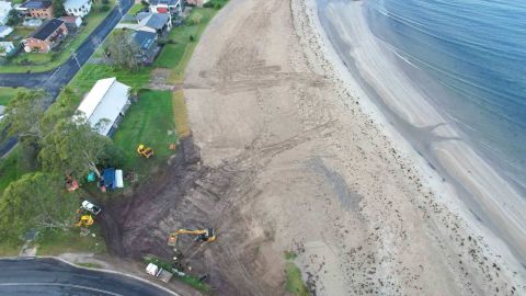 overhead shot of machines on the beach