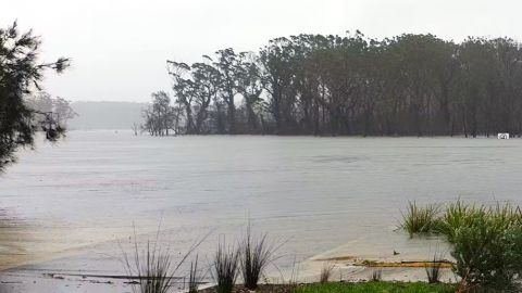 flooded river on rainy day