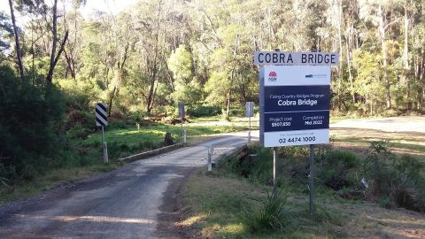 Wooden bridge crossing small stream in bushland