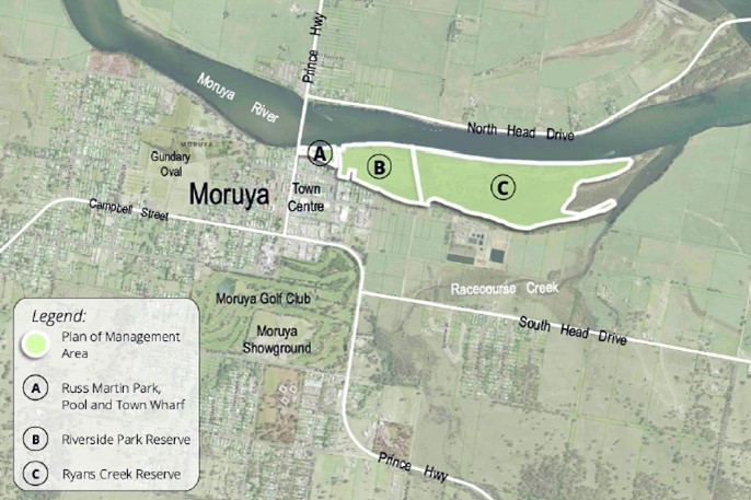 Map of Moruya Riverside Park and reserve - Plan of Management area