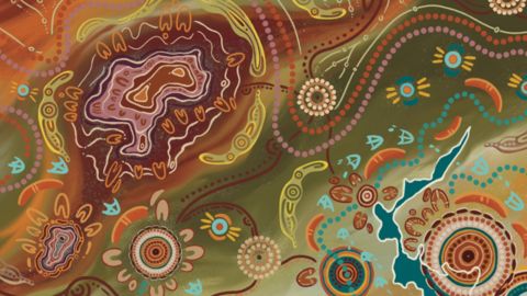 Artwork by Leanne Brook titled Gulaga and her two sons. 