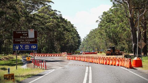Road works at the George Bass Drive and Broulee Road intersection.