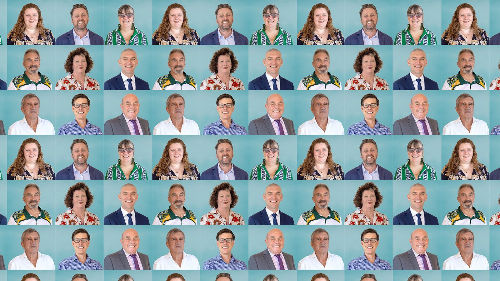 A grid repeating photographs of Eurobodalla's elected councillors. banner image
