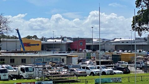 Parking area full on light trucks, utes and cars