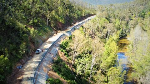 Road on mountainside above a river