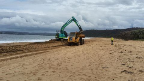 Machinery moving sand on the beach 