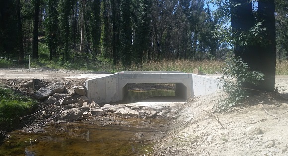 Image A concrete culvert sits in the creek providing a crossing for vehicles above.