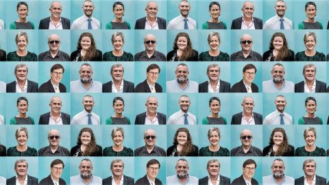 Photographs of Eurobodalla Councillors repeated in a square grid pattern