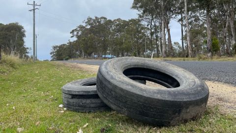 Car tyres on the street, left behind after hard waste collection 