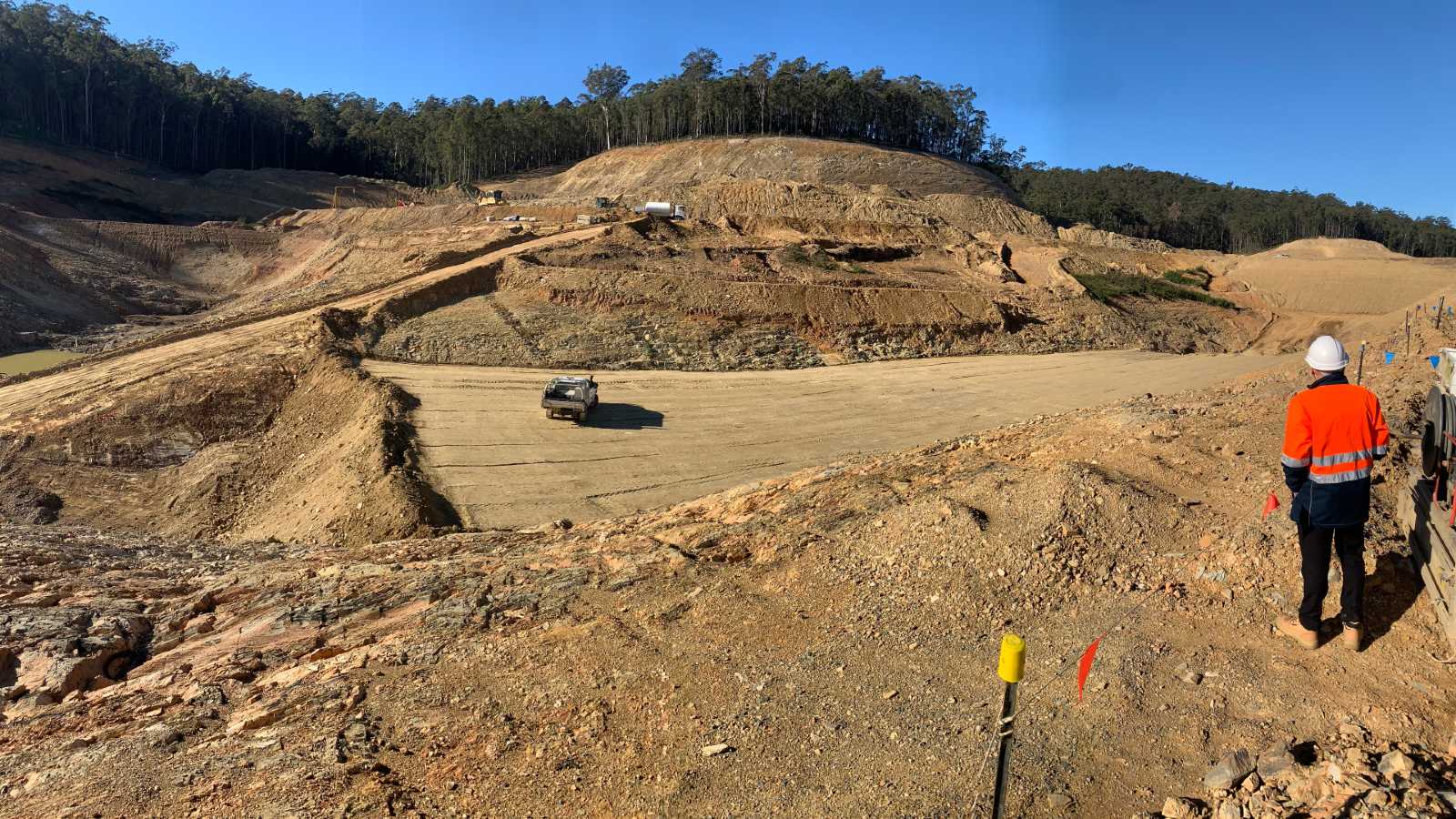 A large flat area has been prepared within a much larger are of earthworks.