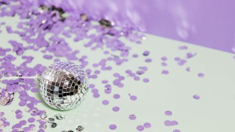 A disco ball and party decorations.